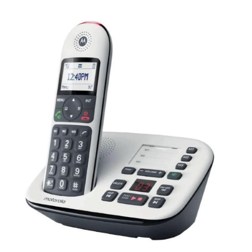 MOTOROLA CD5001 CORDLESS SENIOR CON SEGRETERIA TELEFONICA TASTI GRANDI RETROILLUMINATI AMPIO DISPLAY RETRO IN GOMMA ANTISICIVOLO VIVAVOCE BLOCCO CHIAMATE COMPATIBILE CON APARECCHI ACUSTICI MODALITA' NOTTURNA NERO/BIANCO
